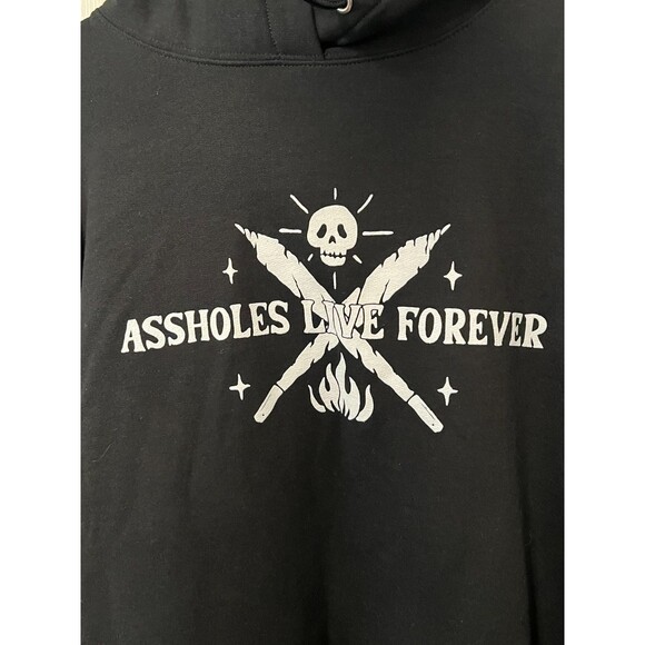 ASSHOLES*S LIVE FOREVER Hoodie Sweatshirt Mens XL Black Skull Flames 100% Cotton - Picture 2 of 5